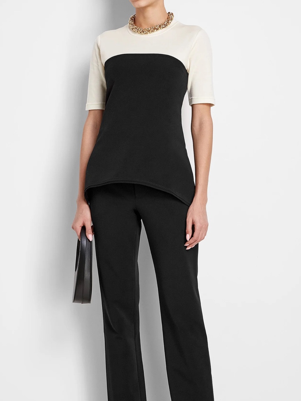 PROENZA SCHOULER WHITE LABEL Mixed Media Layered Top In Black/Ecru